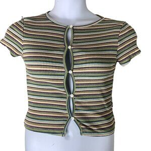 BDG Knit Top Size Medium Babydoll Tee Striped Button Front Womens